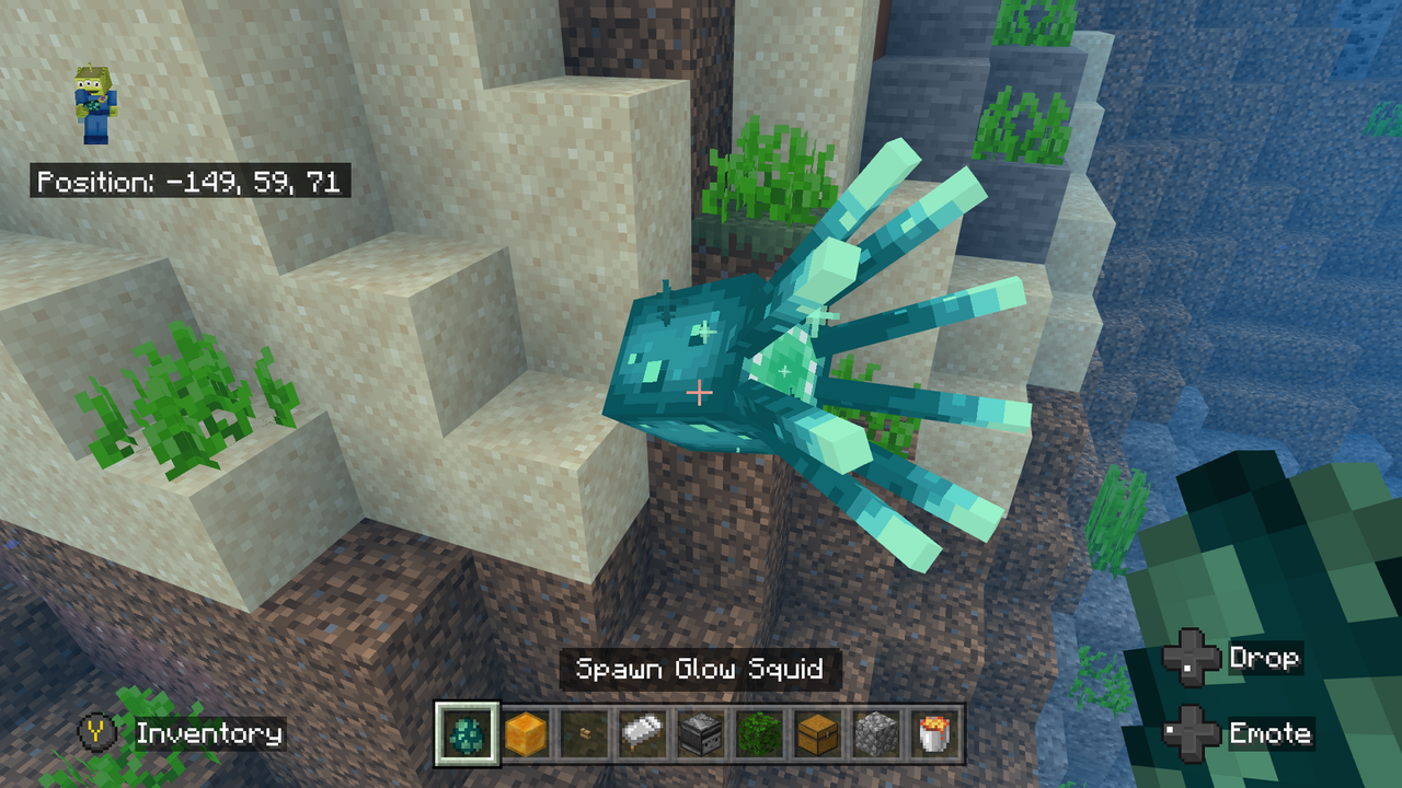 마인크래프트 오징어 스폰 위치와 먹물 활용 방법(+ 발광 오징어, 발광 먹물)