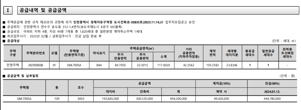 공급내역 안내