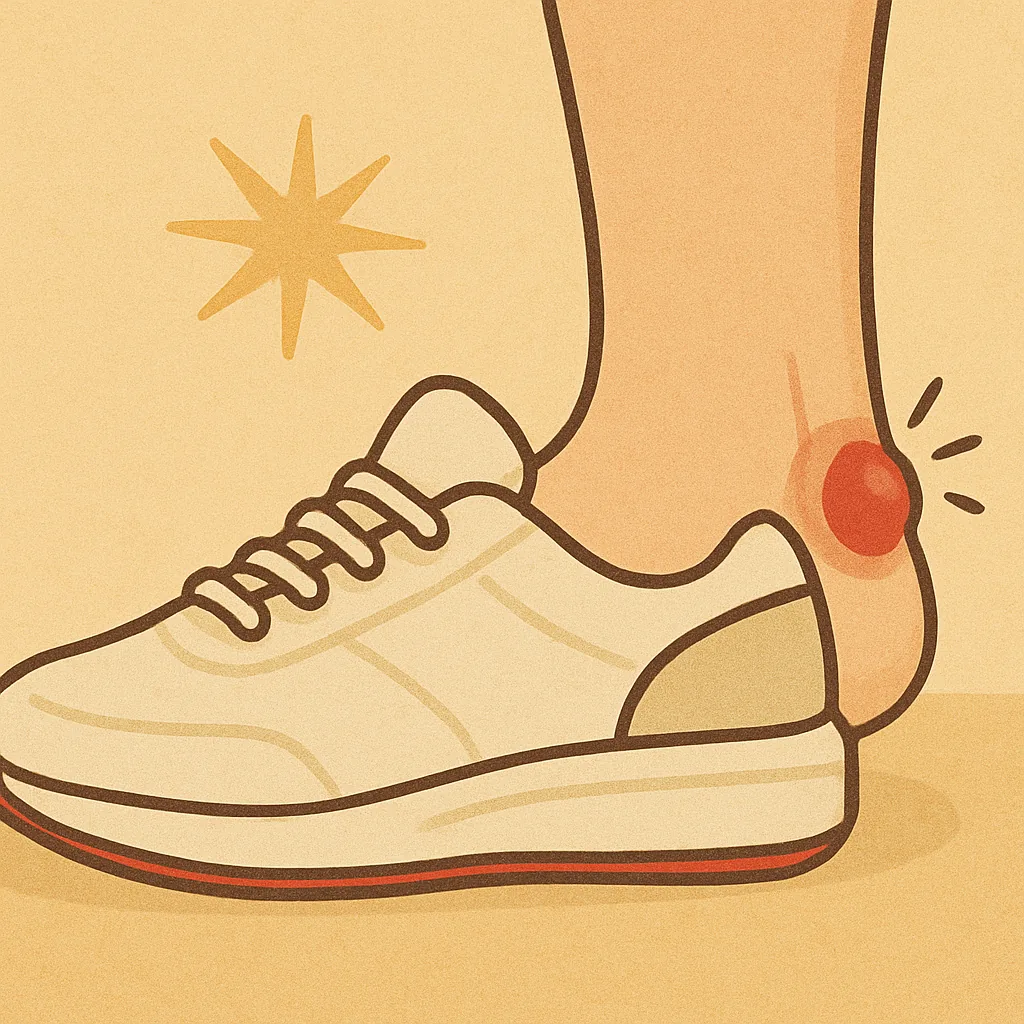 새-신발을-신었을-때-뒤꿈치에-물집이-생기는-이유를-표현한-일러스트-하얀색-운동화와-붉게-부은-발뒤꿈치의-근접-장면