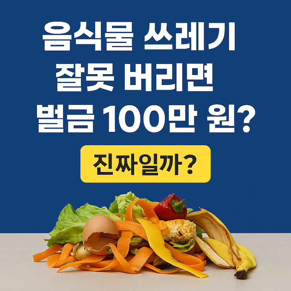 음식물 쓰레기 잘못 버릴 시 과태료 100만 원까지 부과될 수 있다는 안내 이미지