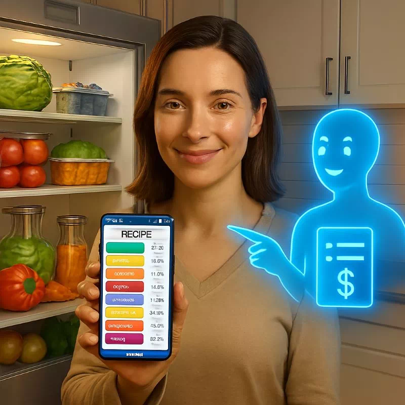 AI 레시피, 챗GPT 장보기 자동화로 월 10만원 식비 절약하는 주방 모습