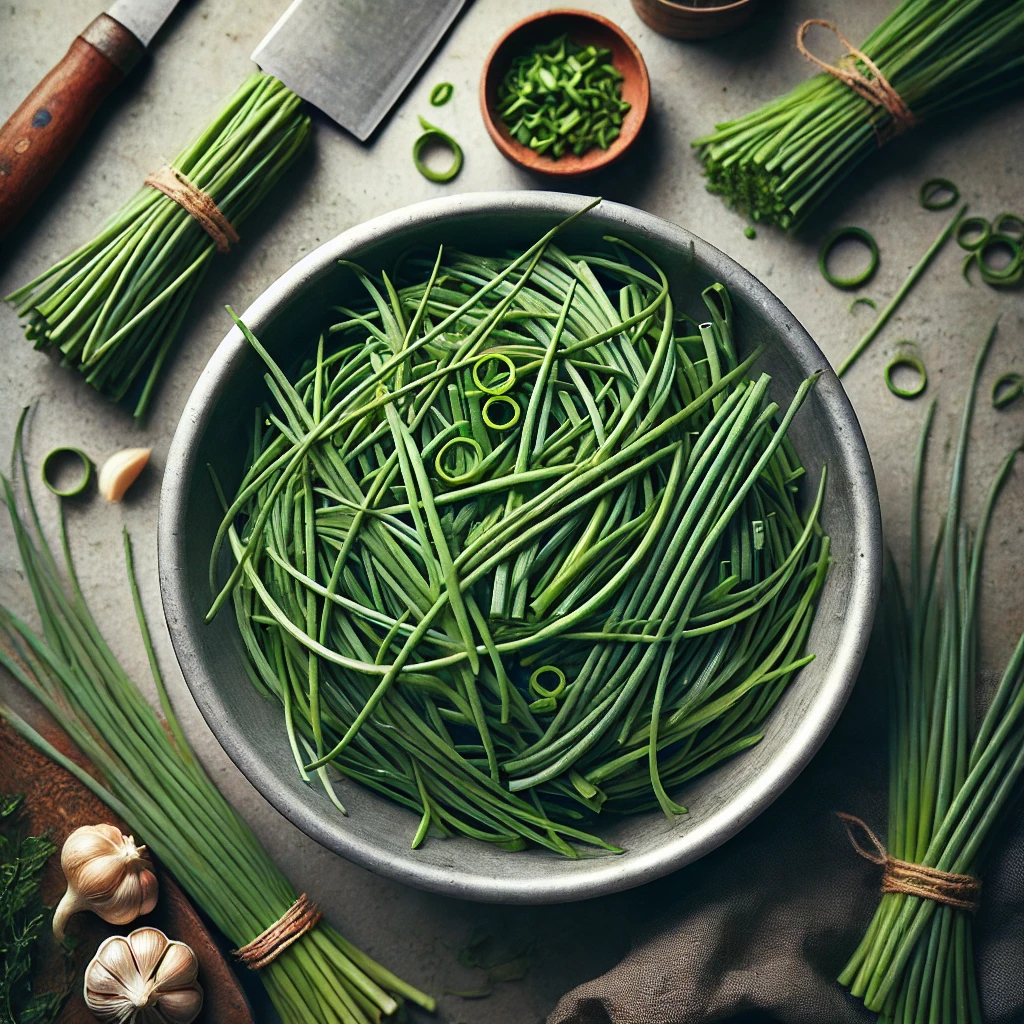 3단계: 달래 자르기
씻은 달래는 4~5cm 정도로 썰어 준비합니다.