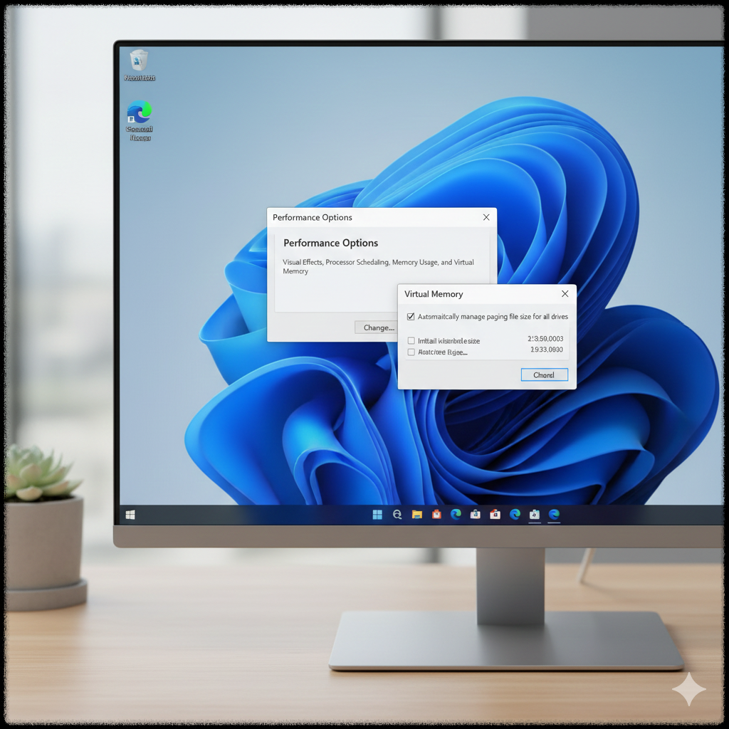 윈도우 11 가상 메모리 설정을 확인하는 고급 시스템 화면