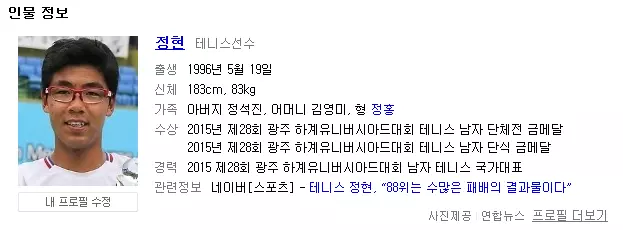테니스 선수 정현 프로필