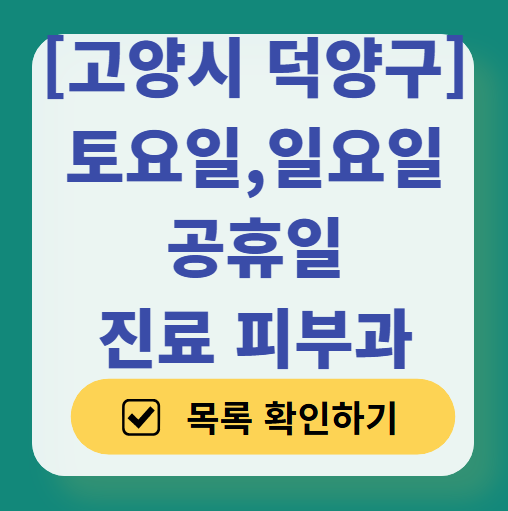 고양시 덕양구 일요일 문 여는 피부과 ❘ 토요일, 주말, 공휴일 영업 피부과 (두드러기, 아토피, 습진, 피부염, 여드름 진료)