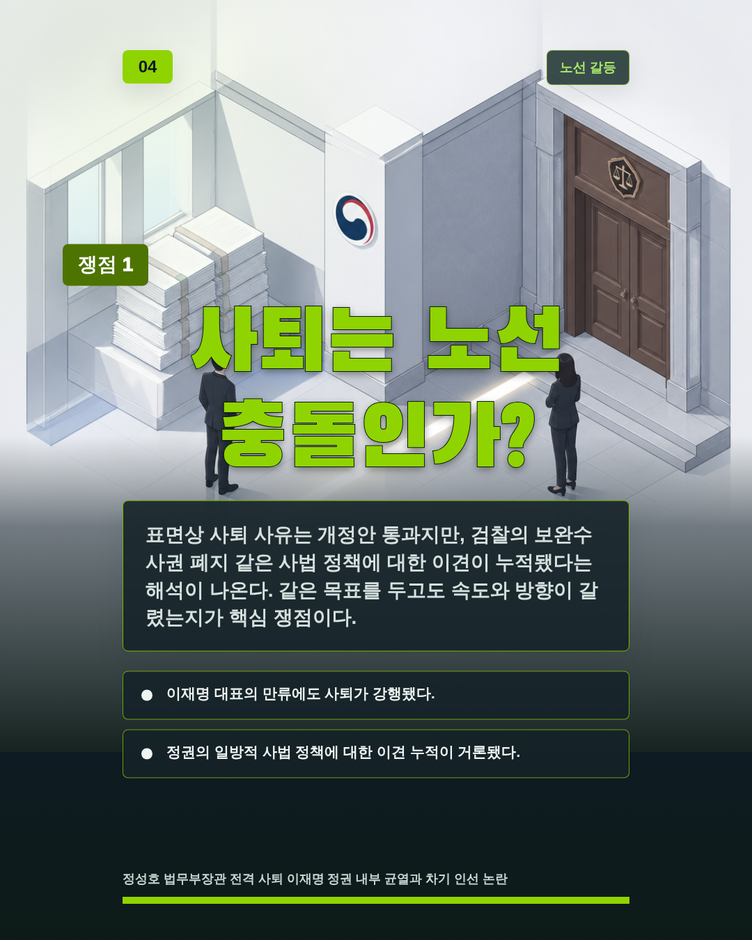사퇴는 노선 충돌인가?