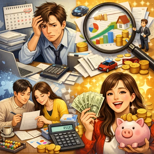 세금 계산 중인 일상 장면