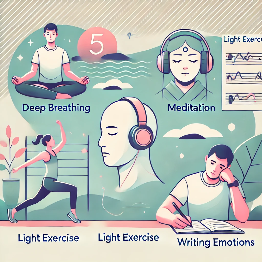 스트레스 해소법 TOP 5를 시각적으로 표현한 인포그래픽을 준비했습니다! 😊