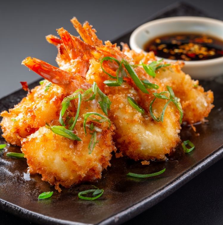 새우튀김과 간장을 셋팅한 모습