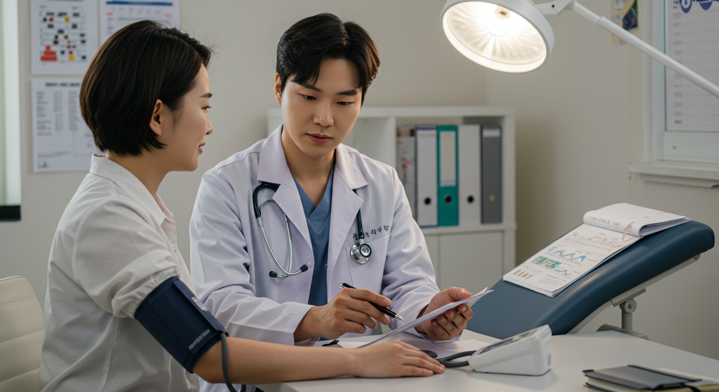 의사와 환자가 혈압 관리에 대해 상담하는 모습
