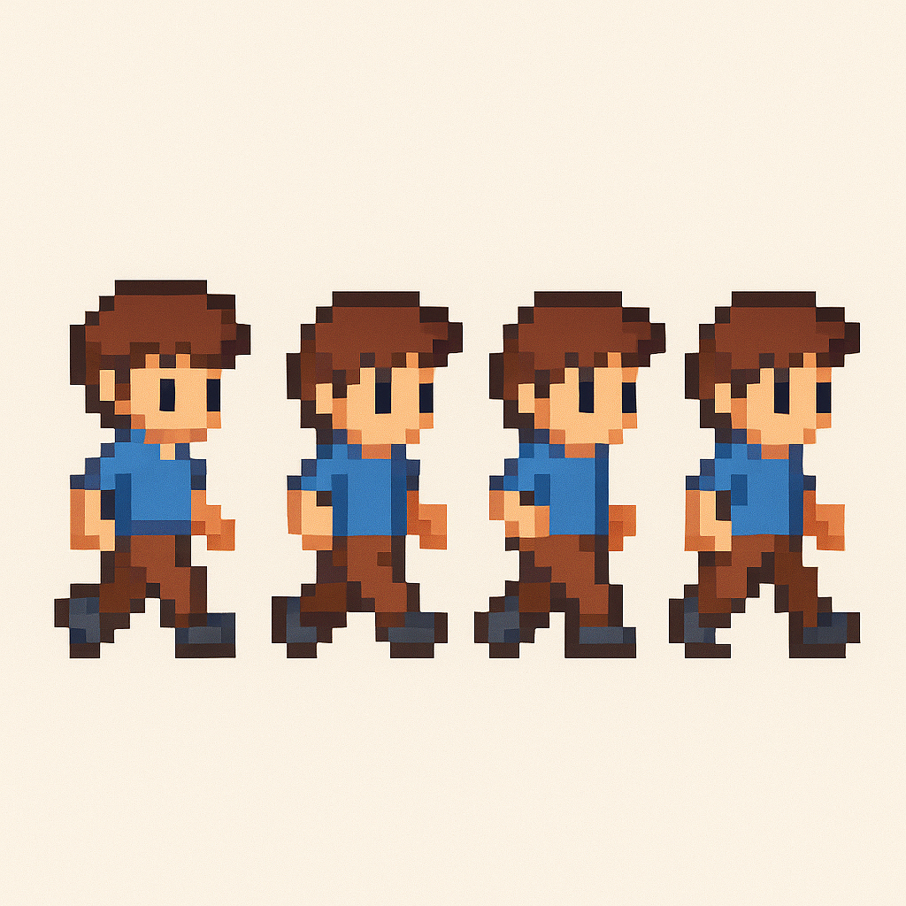 2D 게임 캐릭터 스프라이트 애니메이션 프레임 시퀀스 예시