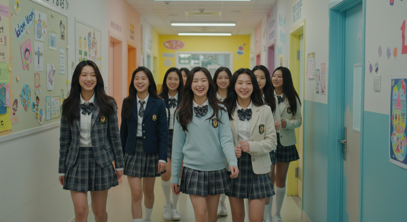 즐겁게 학교를 다니는 여중생들