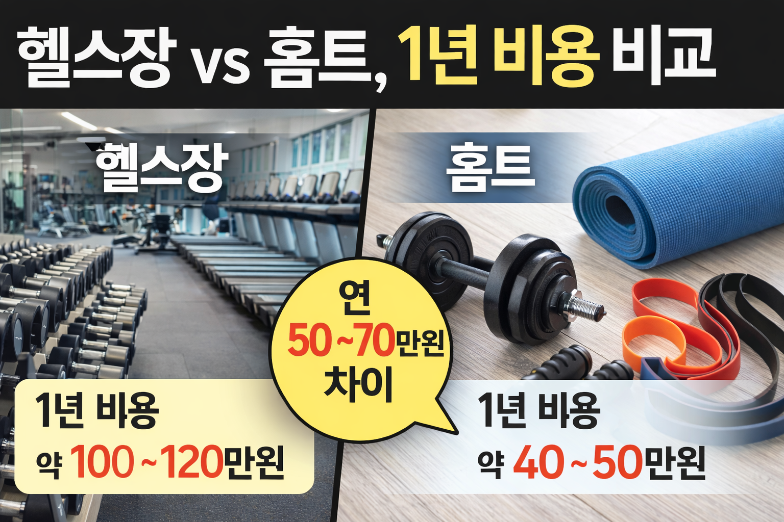 헬스장 vs 홈트 1년 비용 비교