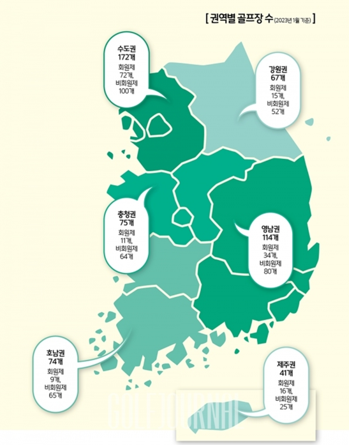 한국 내에 골프장 분포도 사진