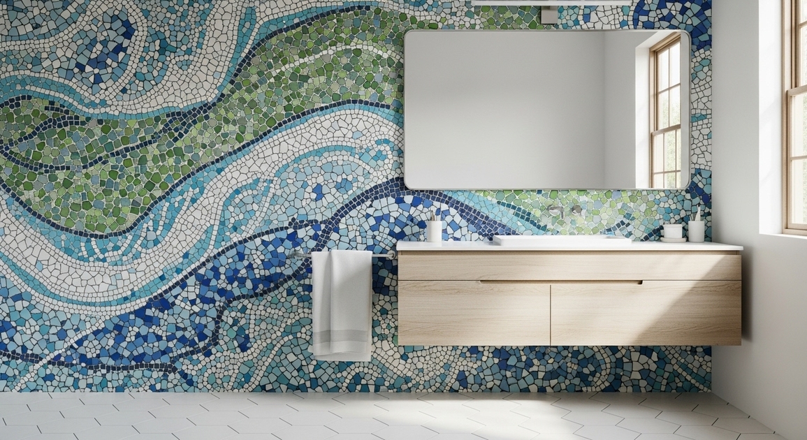 좁은 욕실 착시 컬러 공식 &ndash; 밝은 톤+대형 패턴 활용법