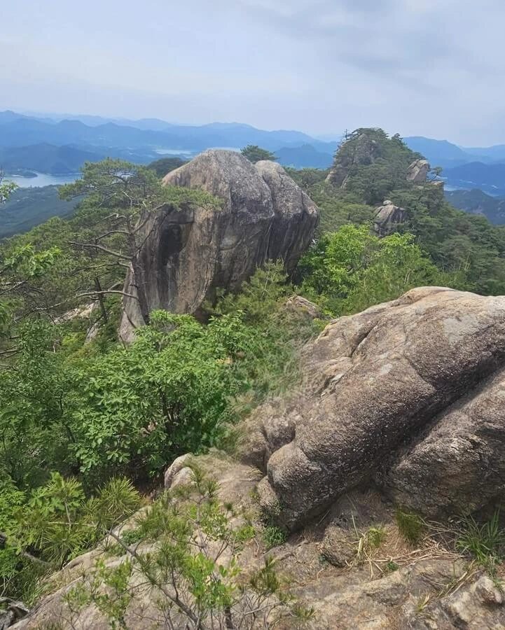 충주호와 금수산 능선