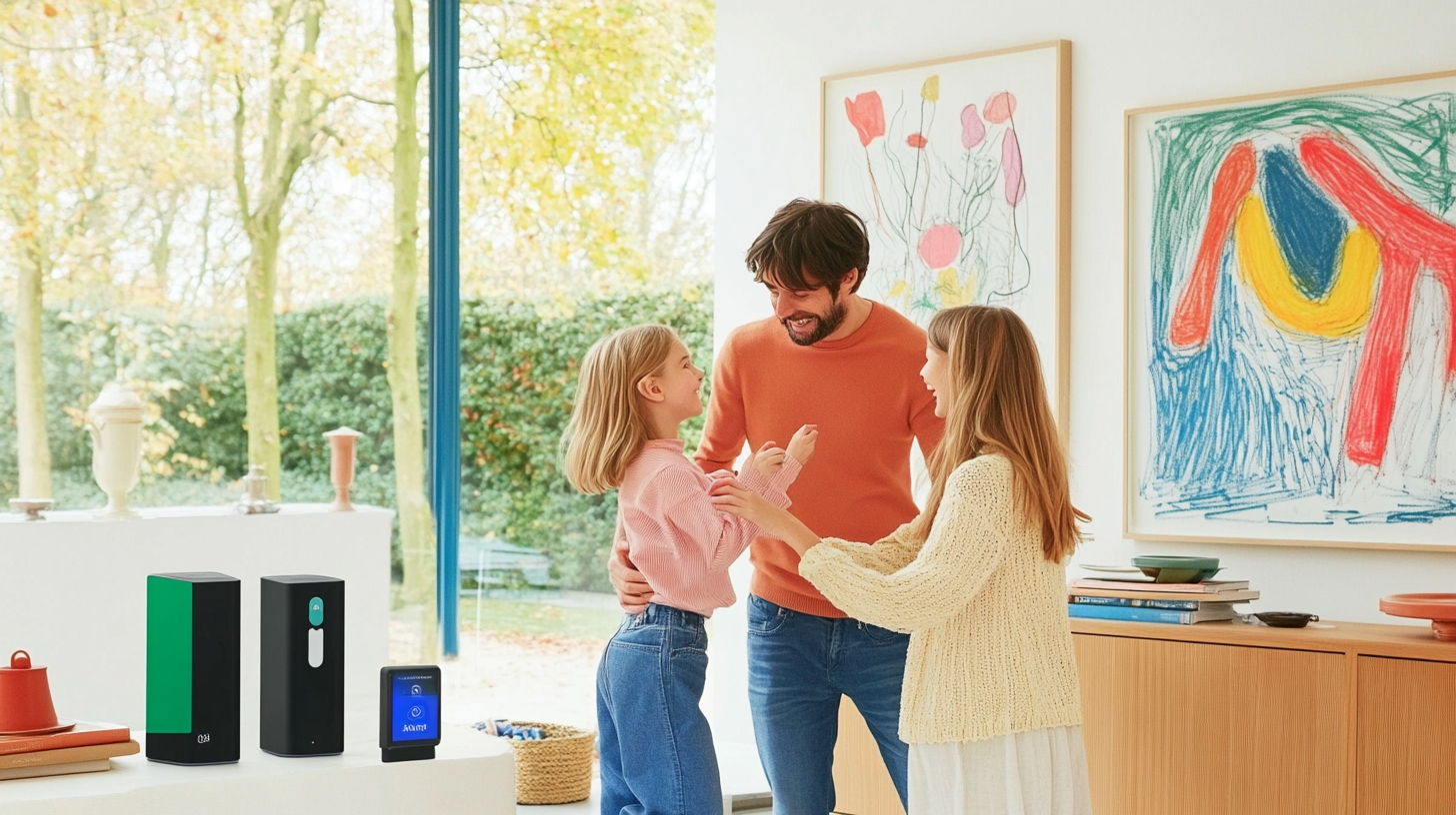 현대적인 가정에서 삼성 비스포크 AI 콤보와 상호작용하는 행복한 가족의 모습, 사용의 용이함과 현대적 디자인, 아늑한 가정의 분위기가 강조된 생생한 이미지