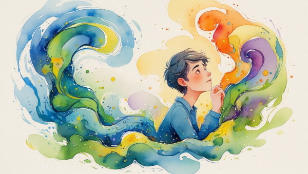 ENTP 기질의 청소년은 호기심이 풍부하고, 다양한 아이디어와 가능성에 열려 있는 성향을 지녔습니다에 관한 그림