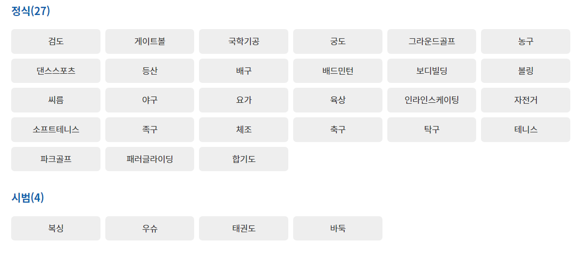 경상남도 생활체육 대축전 경기 종목
