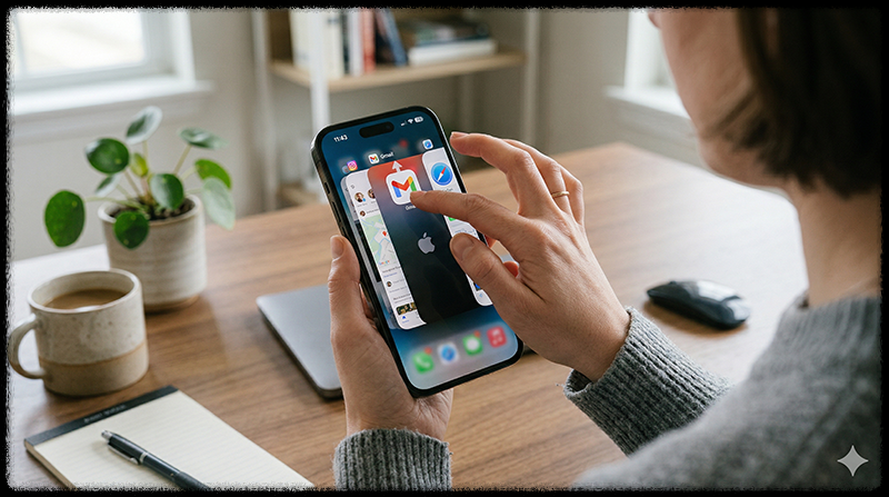 스마트폰에서 앱을 강제 종료하는 모습