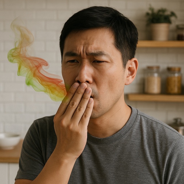 입냄새를 고민하며 손으로 입을 가린 30대 남성(출처: 자체제작)