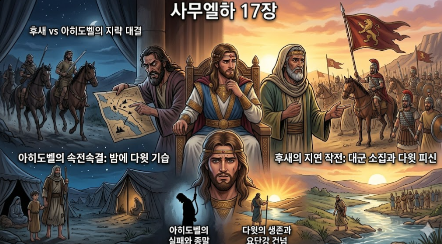 사무엘하 17장 - 아히도벨의 죽음, 다윗의 피신