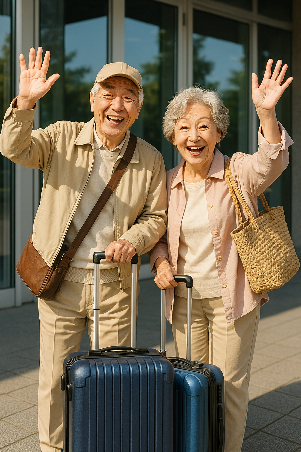 여행을 떠나는 부모님의 행복한 순간