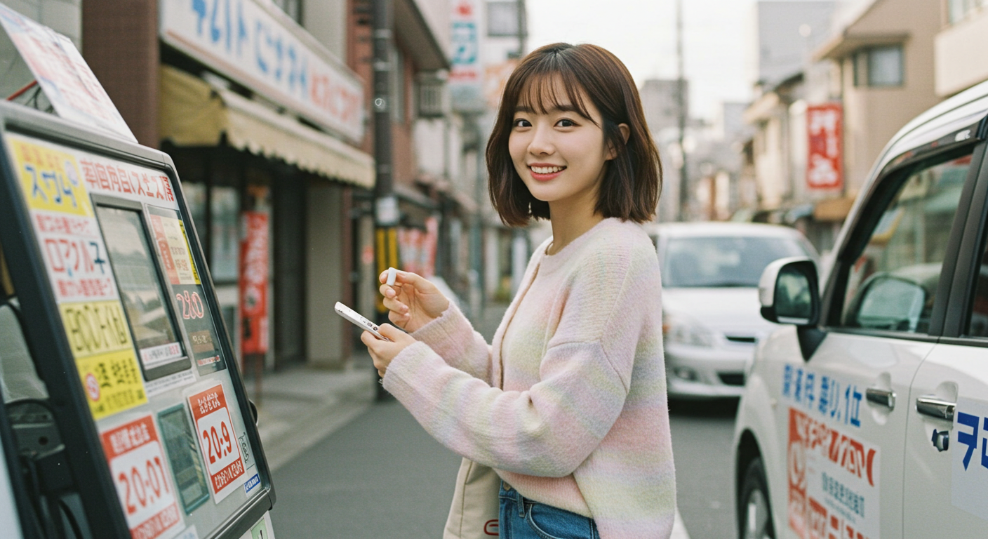 일본에서 렌트카를 빌리는 여자