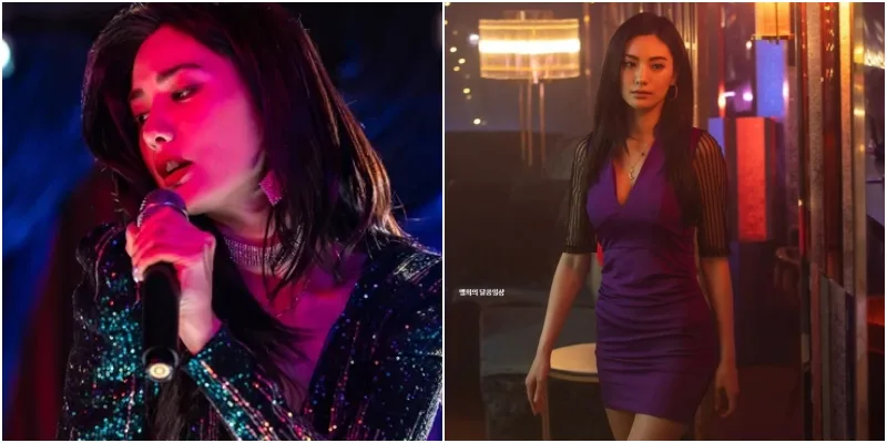 마스크걸에서 반짝이고 섹시한 의상을 입고 있는 김모미를 연기는 배우 나나