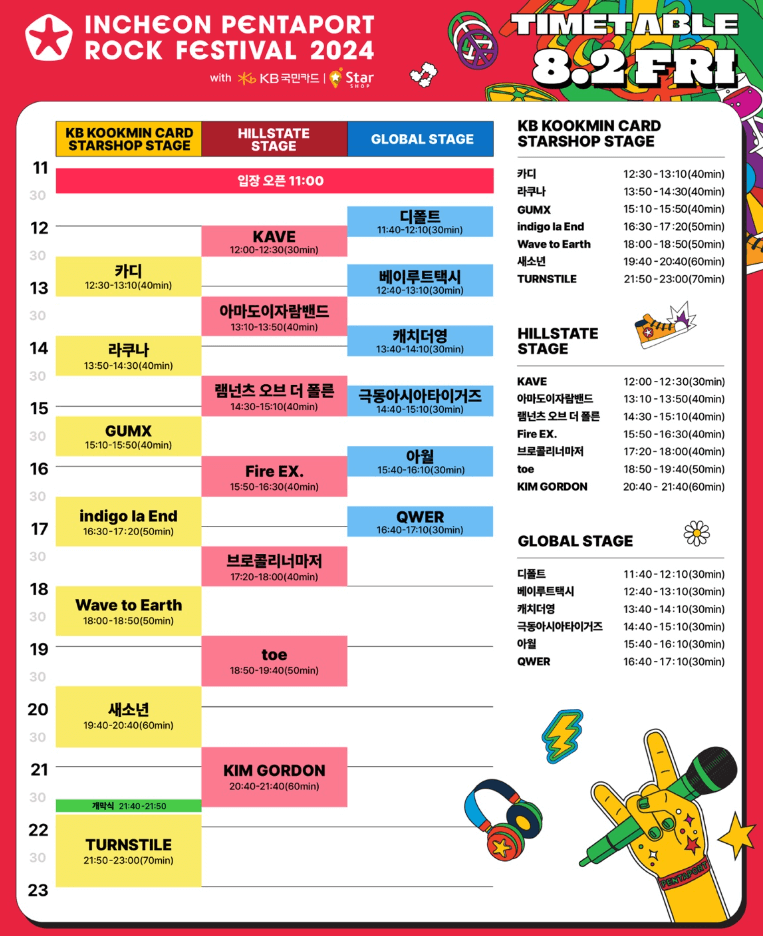 행사 타임테이블 출처 : 인터파크