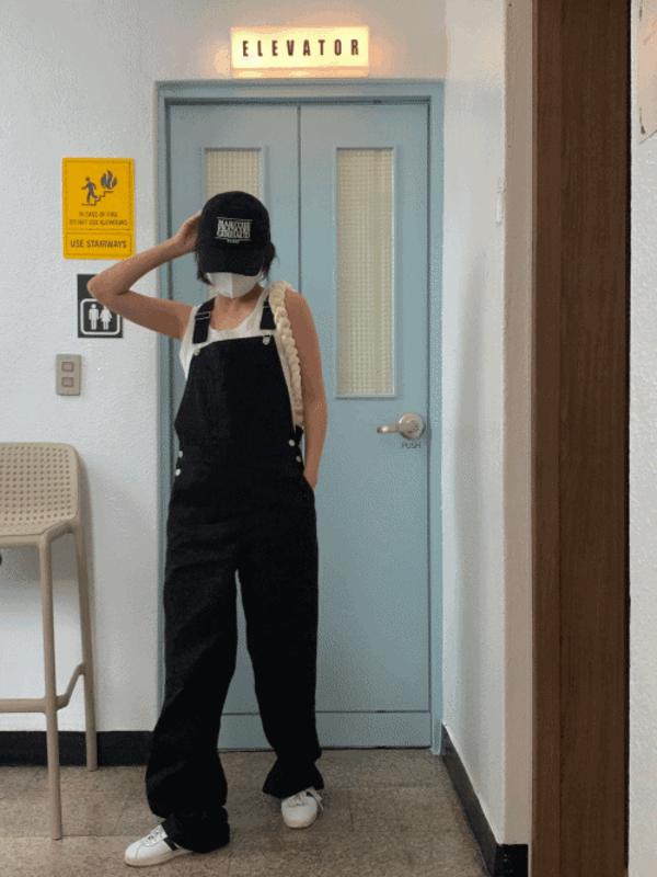 오버롤팬츠 점퍼슈트 여성오버롤 블랙멜빵바지 코튼오버롤