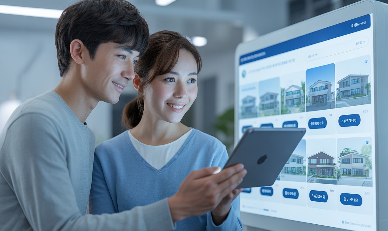 신혼부부가 행복주택에 대한 정보를 찾는모습