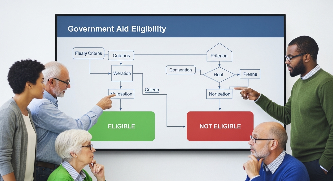 다양한 연령대의 사람들이 정부 지원금 자격 요건을 확인하는 모습.
