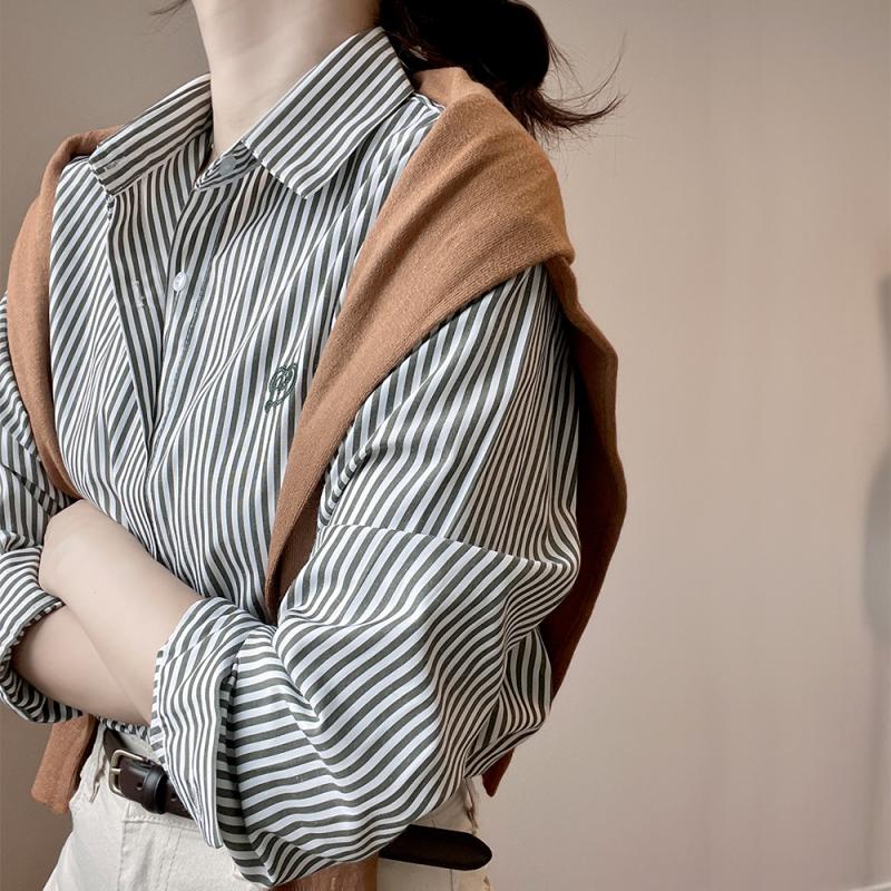 링클프리셔츠 여성가을남방 스트라이프셔츠 오버핏 BL72
