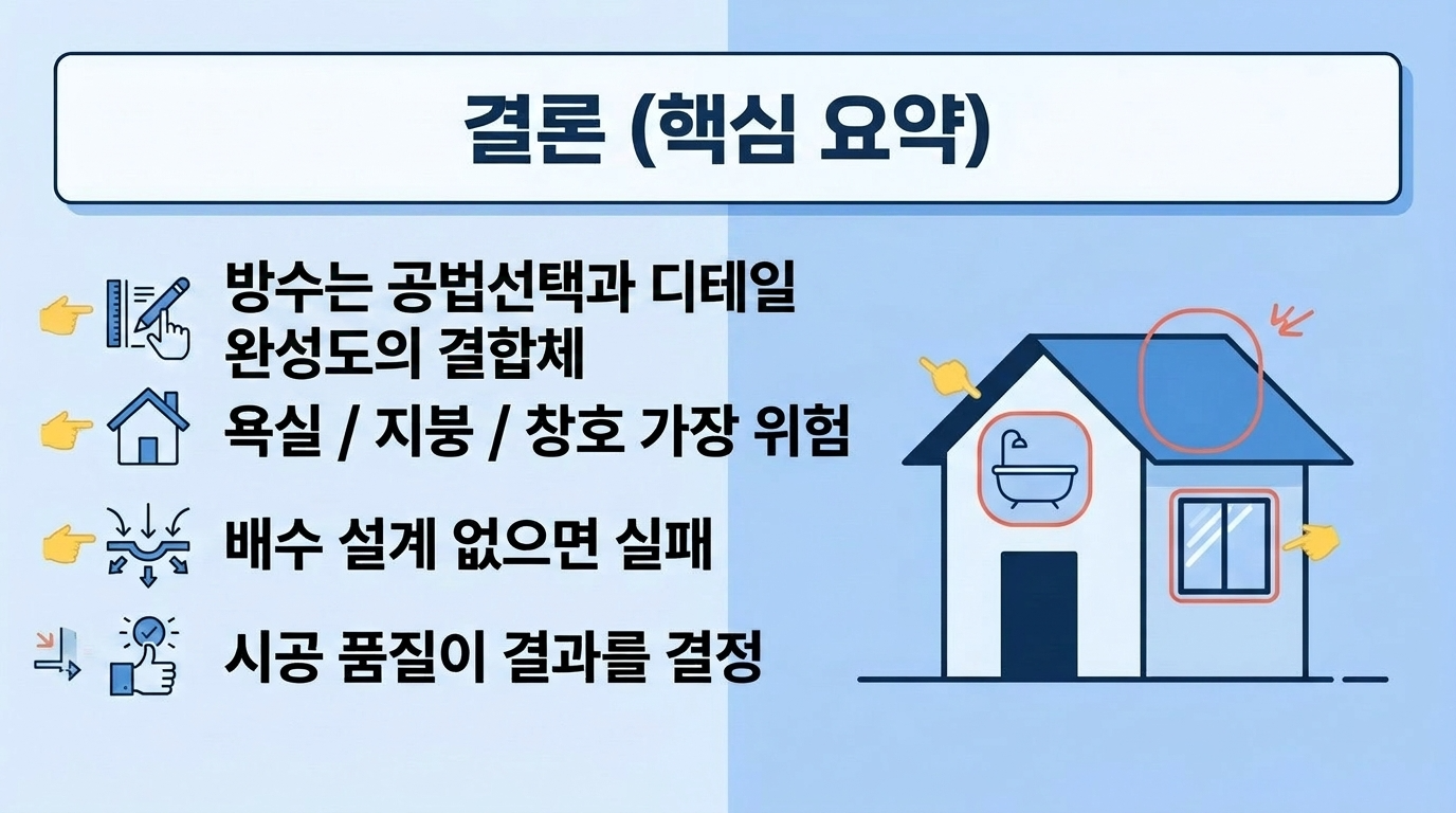 방수공법선택과 디테일 완성도의 중요성 핵심요약