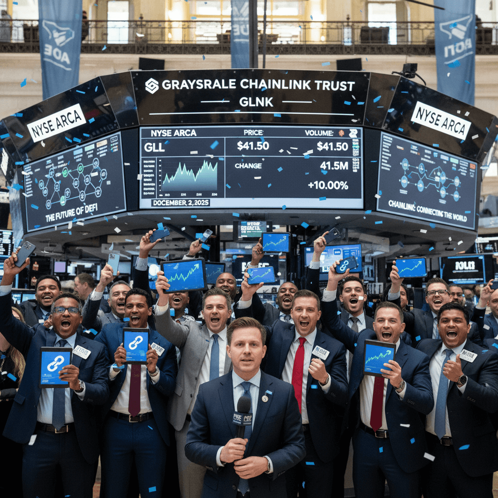 뉴욕 증권 거래소에서 그레이스케일 체인링크 ETF 상장 기념 행사