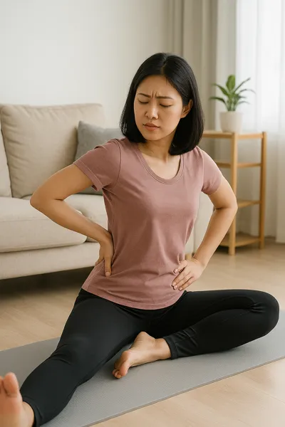 요가 매트 위 허리 스트레칭