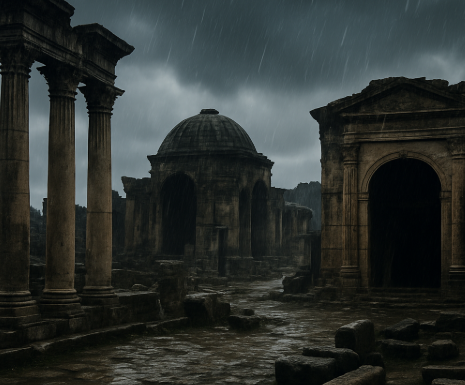 산성비로 인해 서서히 붕괴되는 고대 도시와 부식되는 구조물