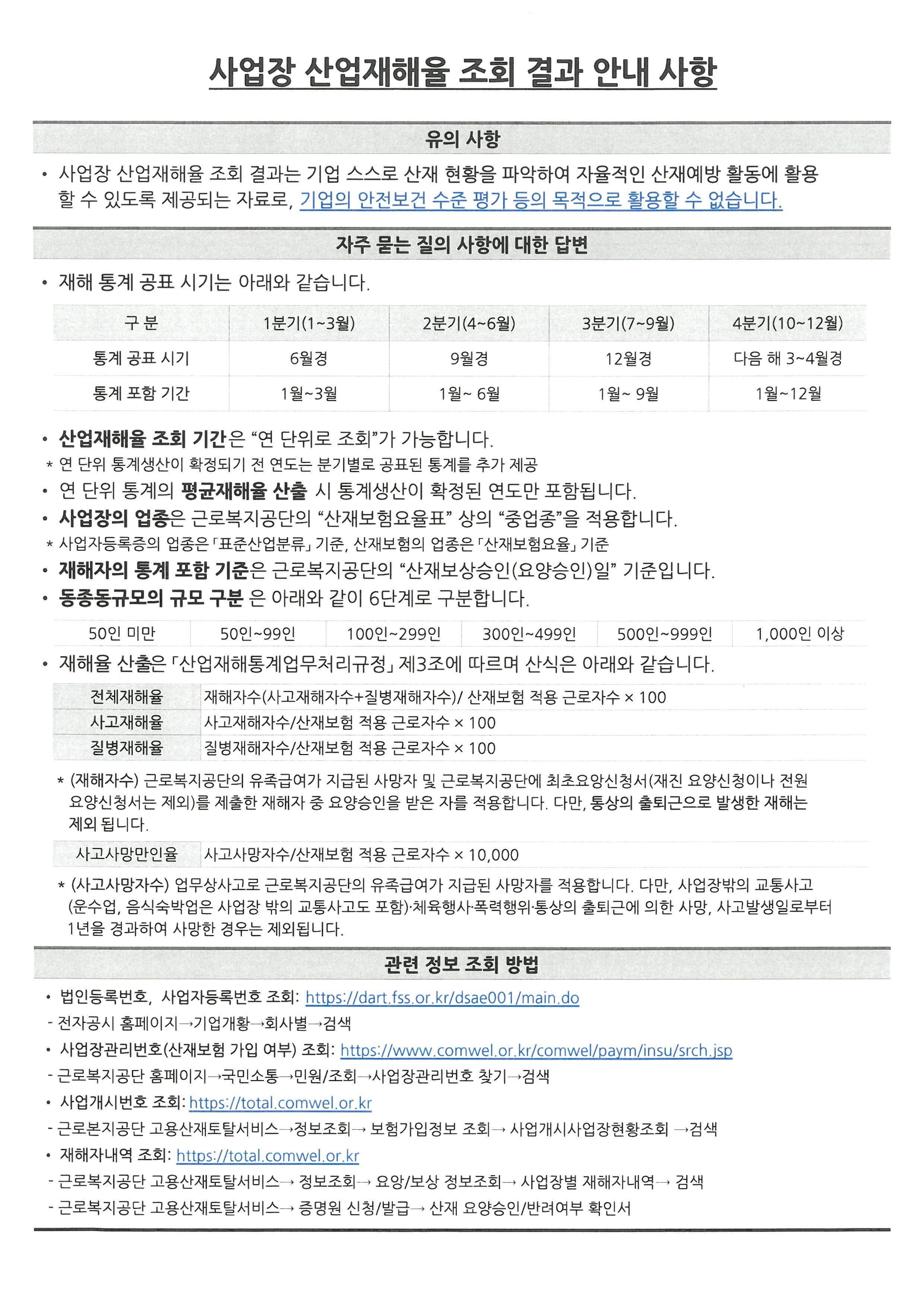 산업안전포털 사업장 산업재해율 조회 결과