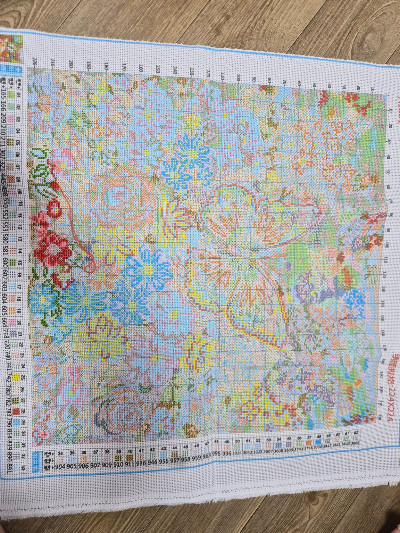 40&times;50 인쇄 십자수 작업 기록, 천천히 채워가는 꽃과 과일 도안