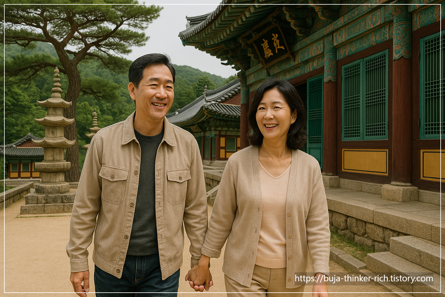 용문사 산책하는 중년커플 이미지