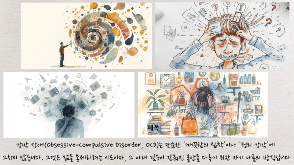 강박 장애(Obsessive-Compulsive Disorder, OCD)는 단순한 '깨끗함의 집착'이나 '정리 강박'에 그치지 않습니다. 그것은 삶을 통제하려는 시도이자, 그 아래 깊숙이 감춰진 불안을 다루기 위한 자기 나름의 방식입니다에 관한 긂
