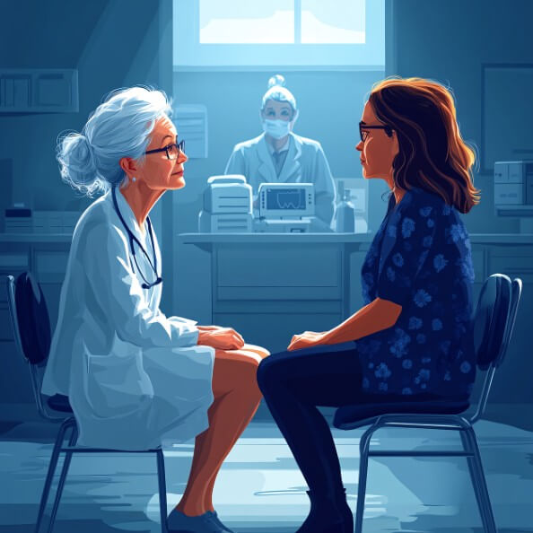 여의사와 상담하는 여성 환자