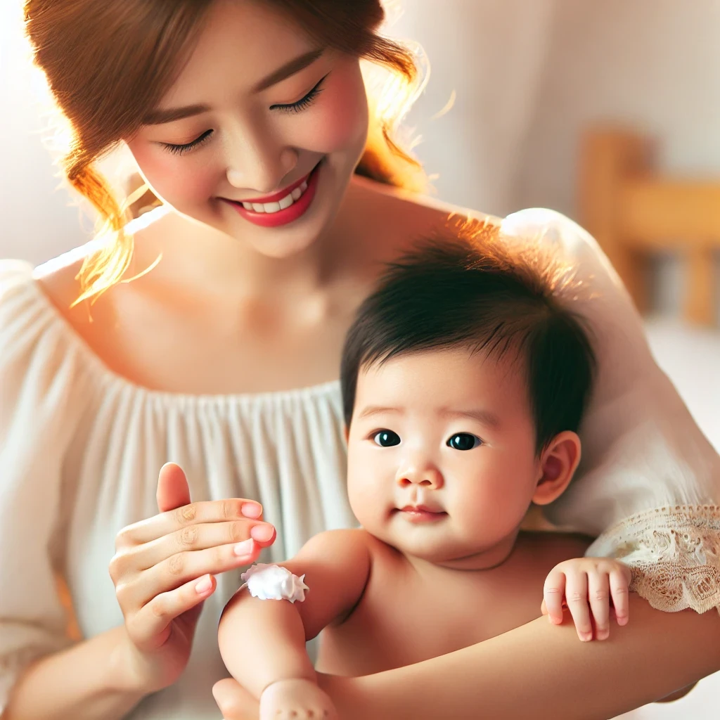 엄마가 아기를 돌보는 사진