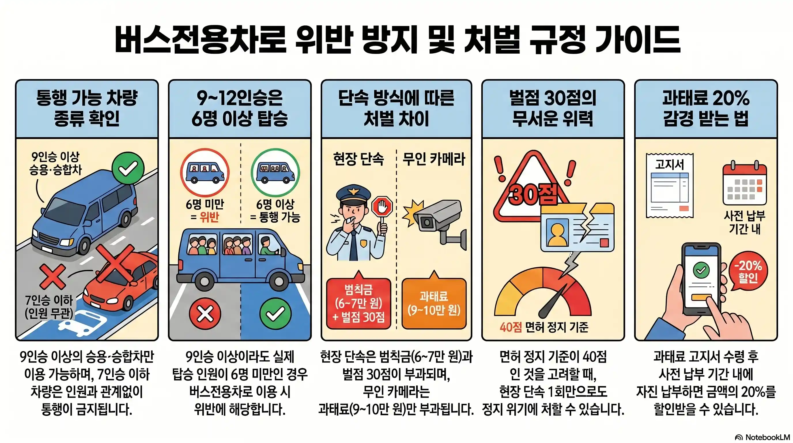 버스전용차로 위반 기준 과태료 범칙금 차이 금액 요약 정리