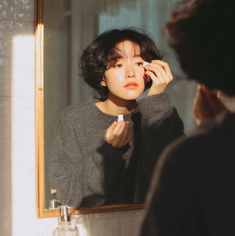 눈에 인공눈물을 넣는 여성