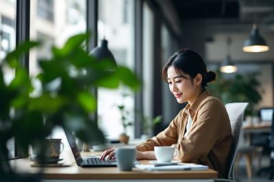커피숍에서-노트북을-키고-일하고-있는-여성