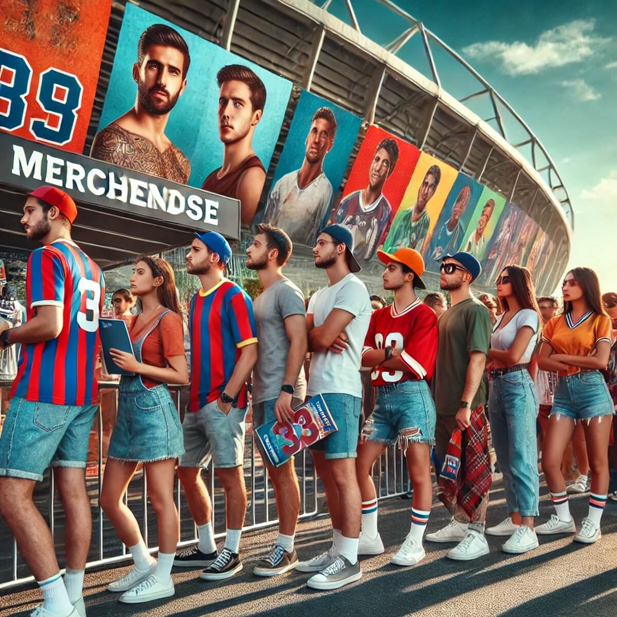 경기장 앞 굿즈 부스 줄 서는 팬들