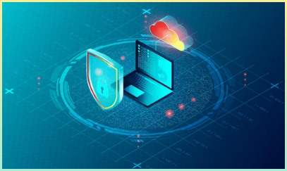 클라우드 기반 엔드포인트 보안 개념 - 클라우드 컴퓨팅 솔루션을 사용하여 디지털 네트워크의 엔드포인트 보안 - 3D 일러스트레이션