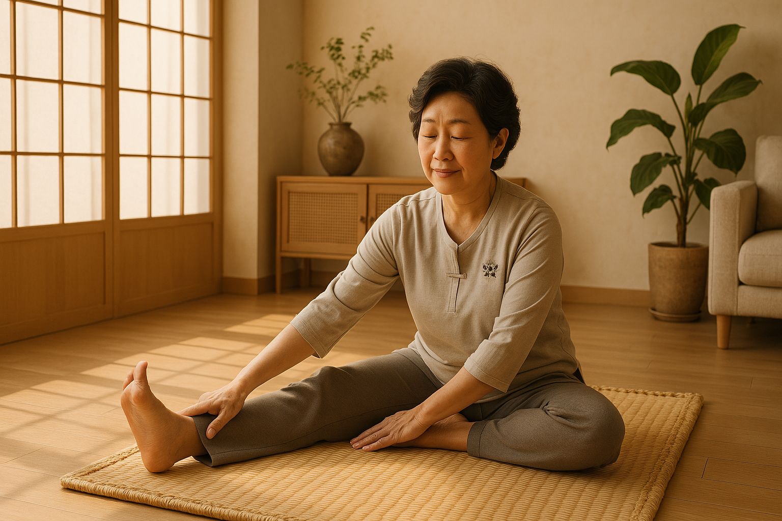 골반 건강을 위한 스트레칭을 하는 사람의 이미지